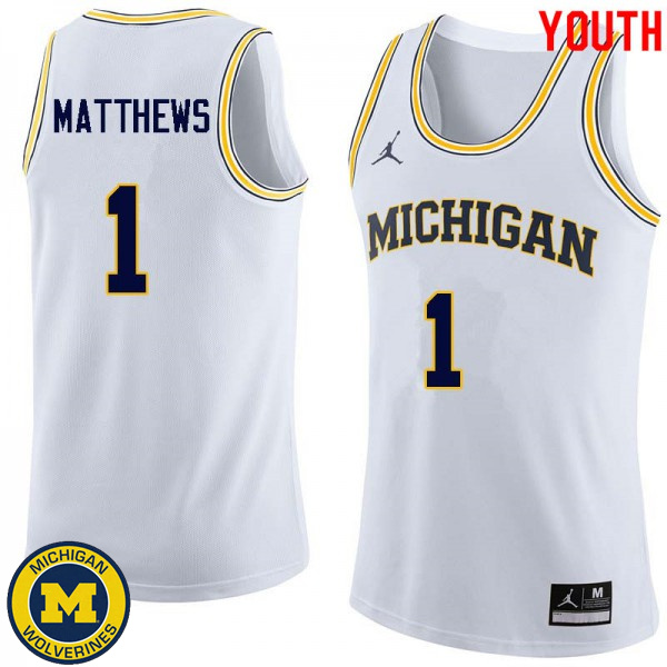 Youth University of Michigan #1 Charles Matthews White Player Basketball Jersey